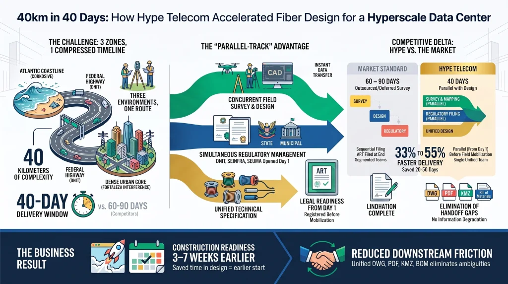 40 km Fiber Network Design in 40 Days